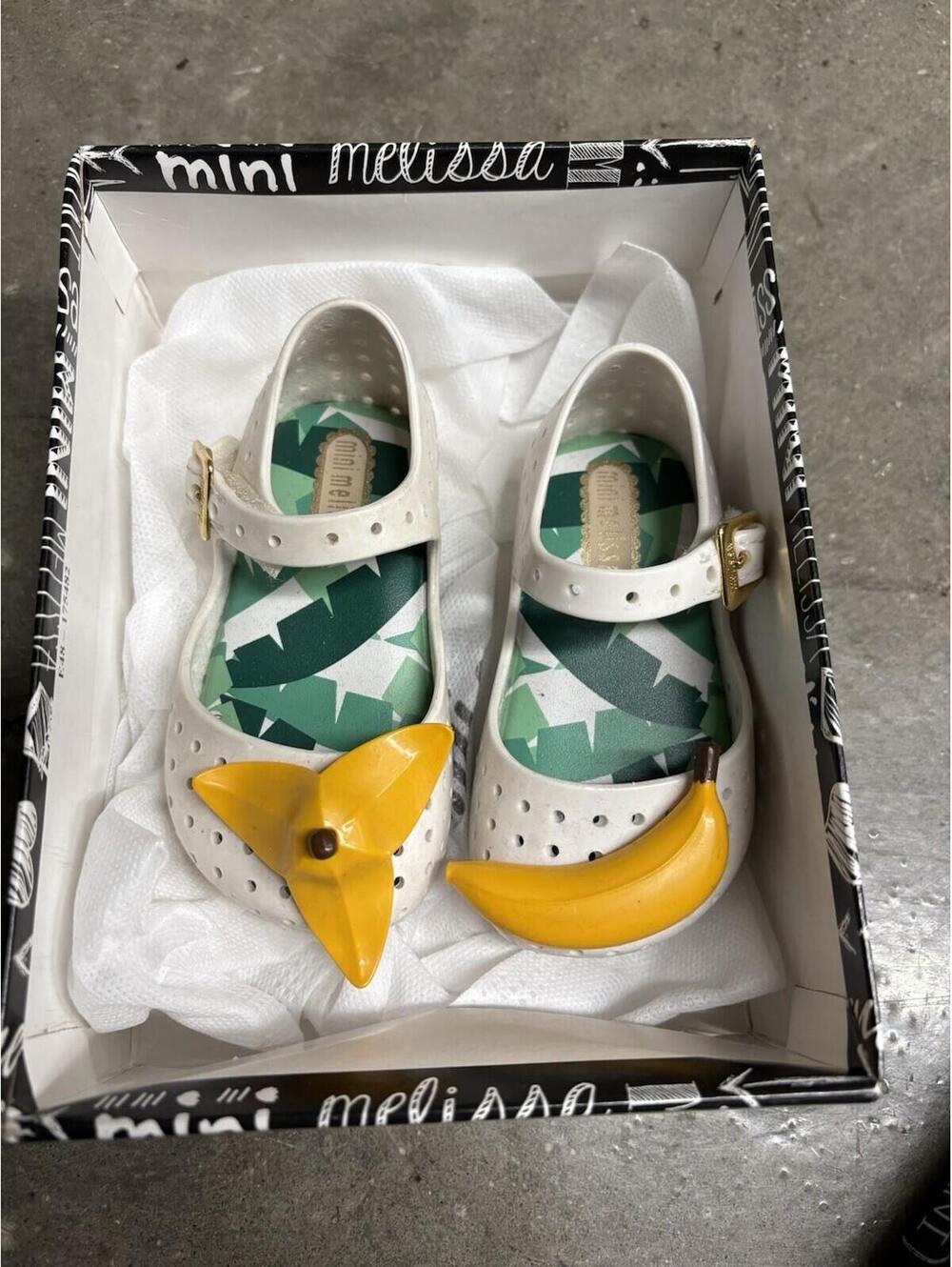 Mini Melissa White Girls Jelly Mary Janes with Yellow Fruit Charms